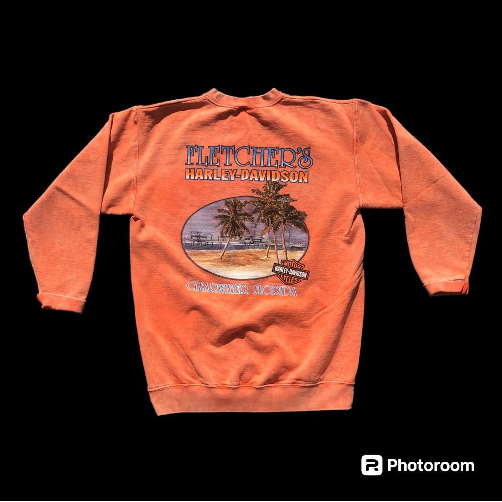 Vintage Harley Davidson crewneck sweatshirt orange with front & back print